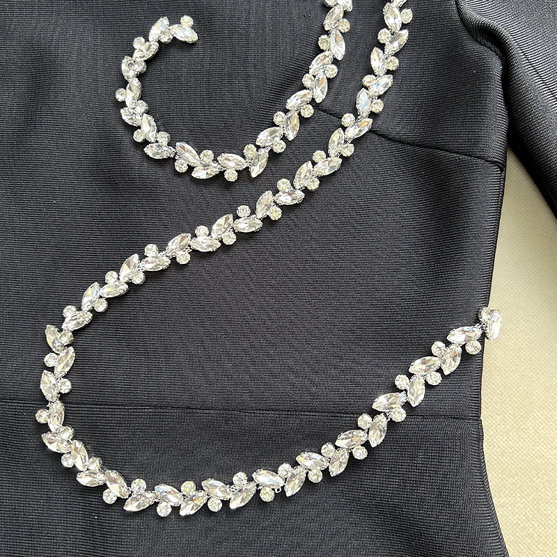 Brillant cristal moulante longue robe de pansement noir rouge femmes à manches longues robes élégante soirée Cocktail tenue Vestido