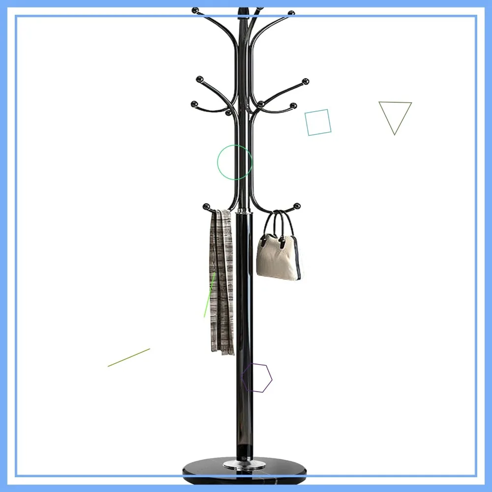 

Металлическая вешалка для одежды с мраморным основанием, 12 крючков для курток, сумок и шарфов - черный органайзер для прихожей
