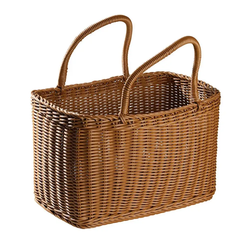 

Woven Brown Plastic Retro Decorative Flower Basket Gift Packing Basket Storage Solution Packing Vegetable Gift