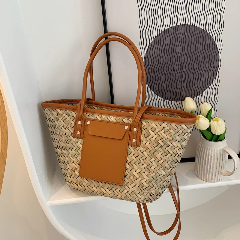 Fashion Large Capacity Rattan Tote Women Designer Wicker Woven Shoulder Crossbody Bag Woman Luxury Summer Beach Bag Big Purse