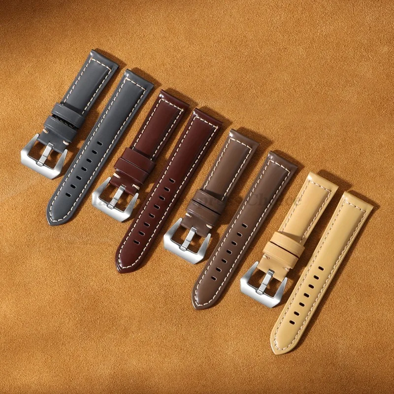 خمر جلد طبيعي حزام (استيك) ساعة لبانيراي ل Seiko ل أوميغا لامعة جلد البقر سوار الرجال اكسسوارات 20 مللي متر 22 مللي متر 24 مللي متر 26 مللي متر