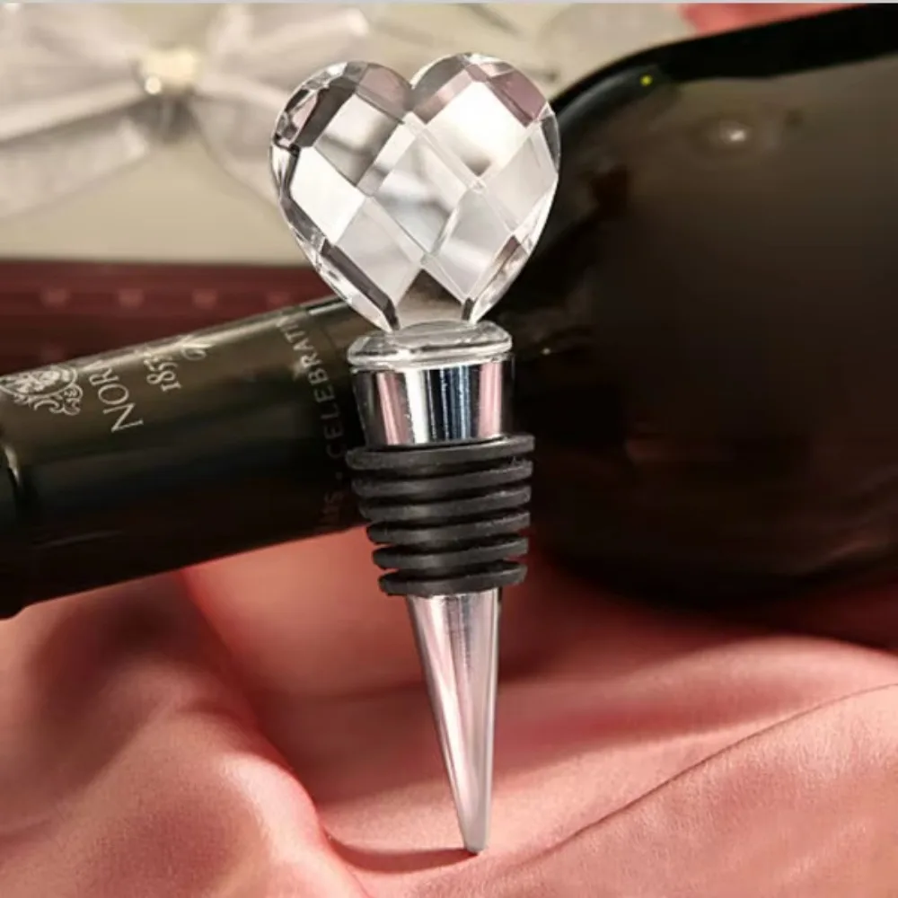 100pcs/lot Wedding Favors Creative Gifts Crystal Heart Alloy Wine Bottle Stopper Back Gifts for Guests Party Favor