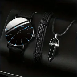 1pc Quartz Men's Watch & 1pc Bracelet 1pc Necklace Men's Watch Set