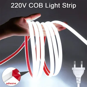 Led Strip Lights 220V High Brightness COB Led Strip IP65 Waterproof Adhesive Flexible Ribbon for Room Outdoor Garden Lighting