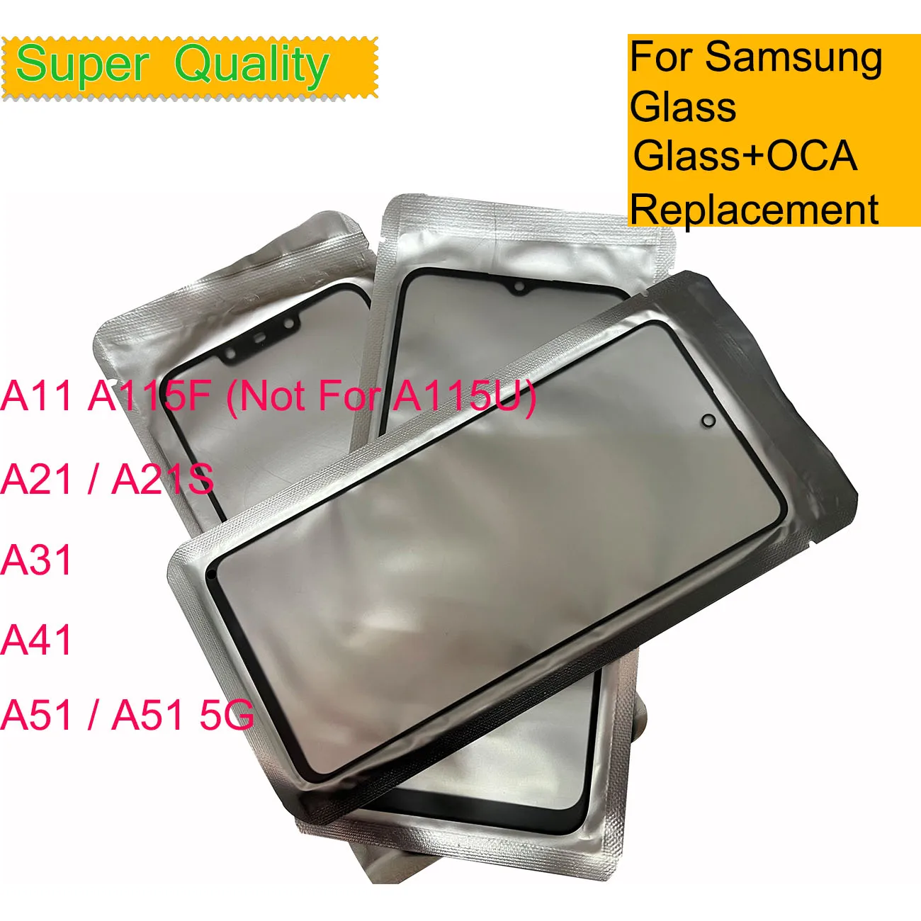 10Pcs/Lot For Samsung Galaxy A11 A115F A21 A21S A31 A41 A51 5G Touch Screen Panel Front Outer Glass LCD Lens With OCA