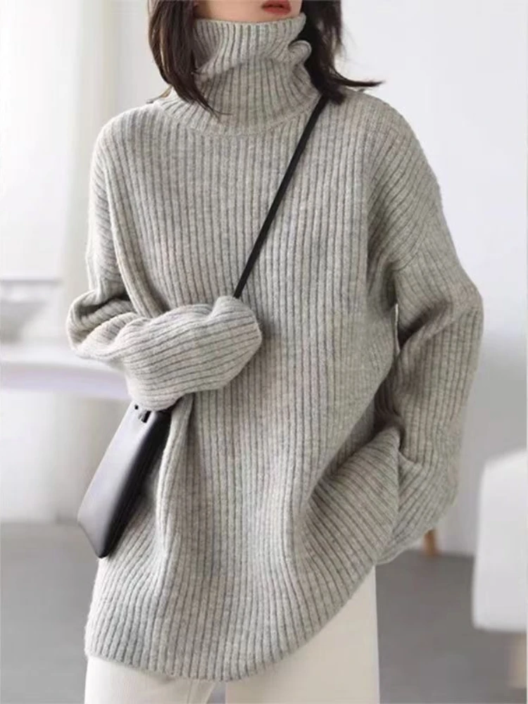 Long Sleeve Solid Comfortable Jumpers Korean Style Turtleneck Pullovers 2025 Autumn Winter Loose Casual Warm Knitted Sweater