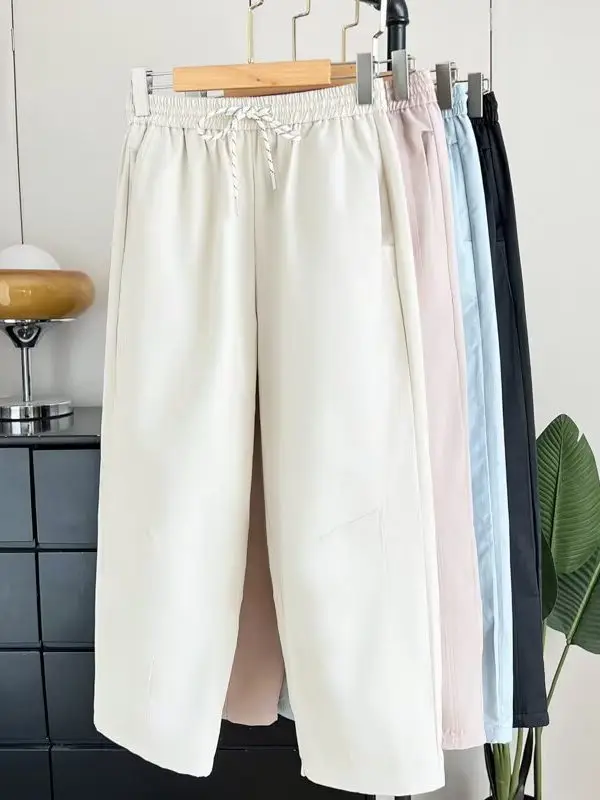 

plus Size Women's Casual Pants High Waist Straight Leg Loose Fit Elastic Waist Summer Slimming Harlan Pants Versatile Casual ...