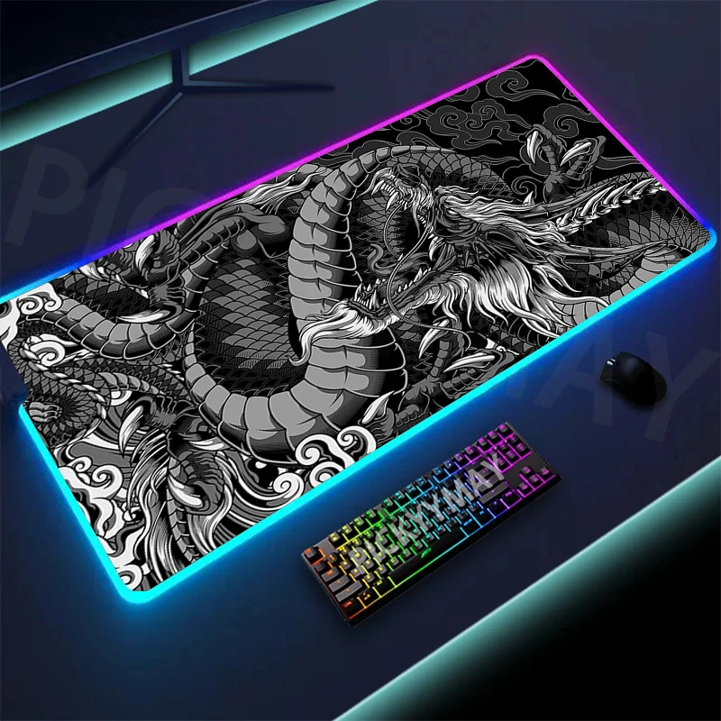 Dragon LED Gaming Mousepad Large Chinese Element Backlight Desk Mat 39.3x19.6in Gamer Mousepad RGB Mouse Pad Luminous Mouse Mat 