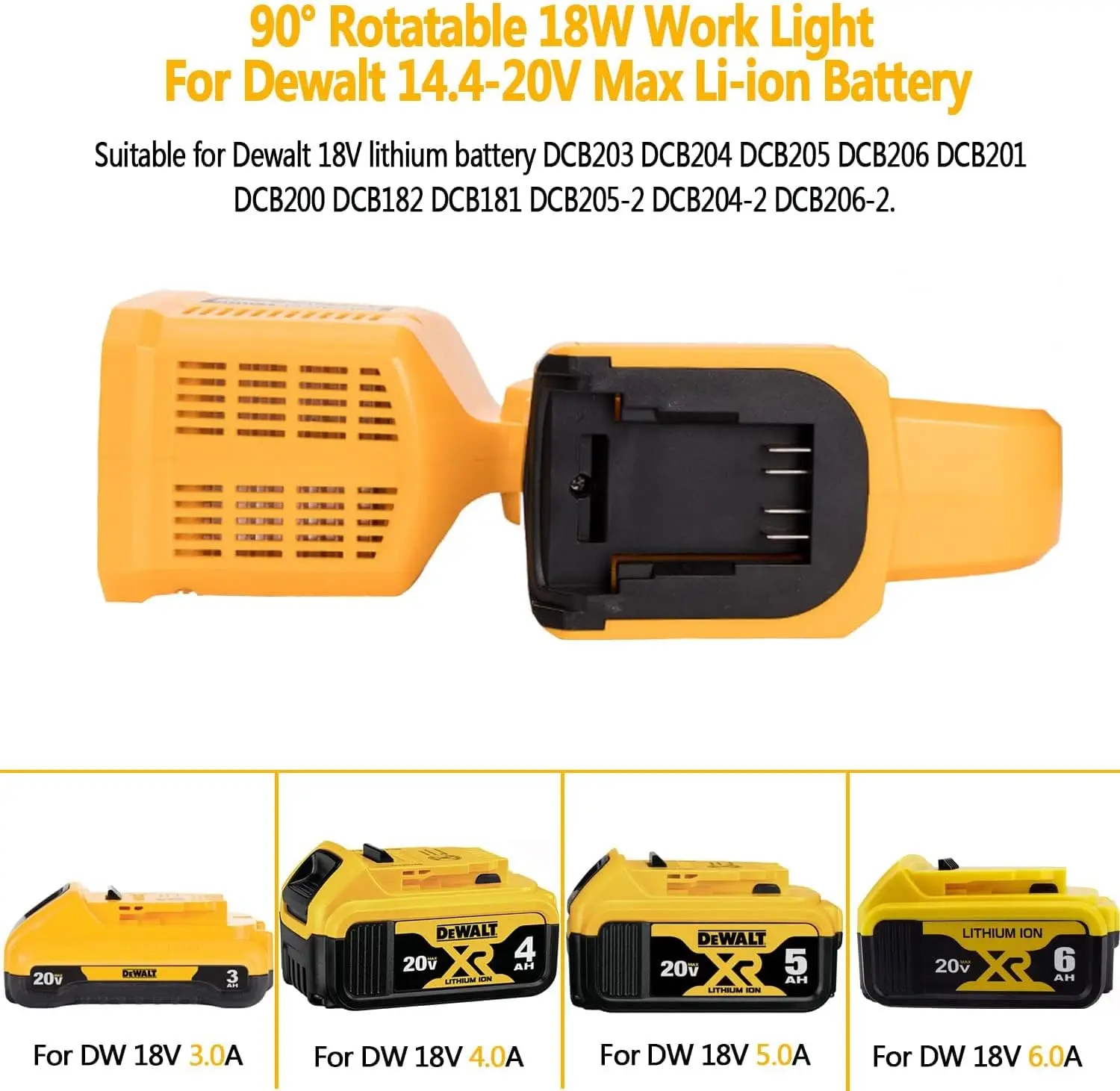 18W Horizontal Square Lamp for Dewalt/Makita/Milwaukee Compatible with Li-ion Battery Emergency Lights
