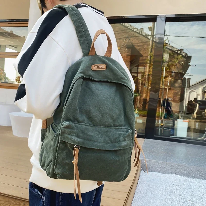 Unisex 100% Cotton Backpacks Solid Color School Bags Large Capacity Clouth Leisure Or Travel Bags Lazy Style Satchels mochila 가방