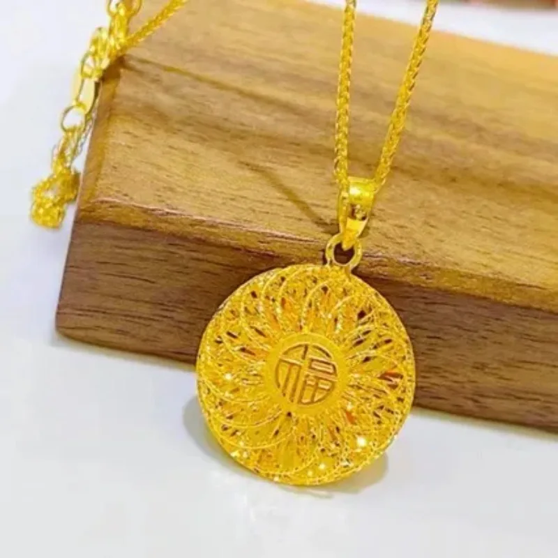 Fylia Jewelry  Fylia Jewelry   Premium 9999 women's gold necklace, life blessing 24k real gold hollow silk round pendant, perfec