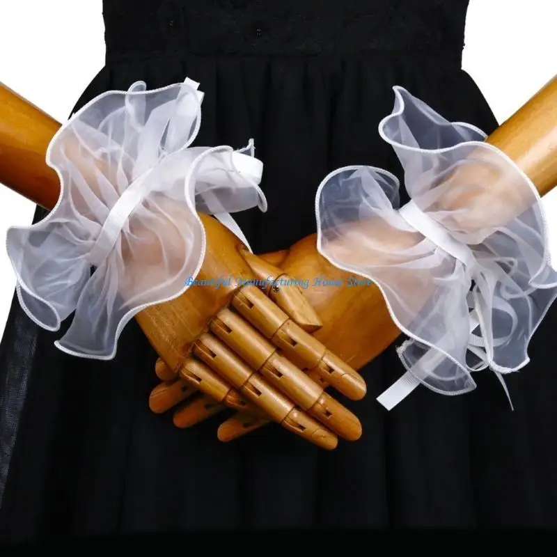 E56A Halloween Neck Ruff Faux Collar Renaissances Ruffle Wrist Cuff Victorian Costume