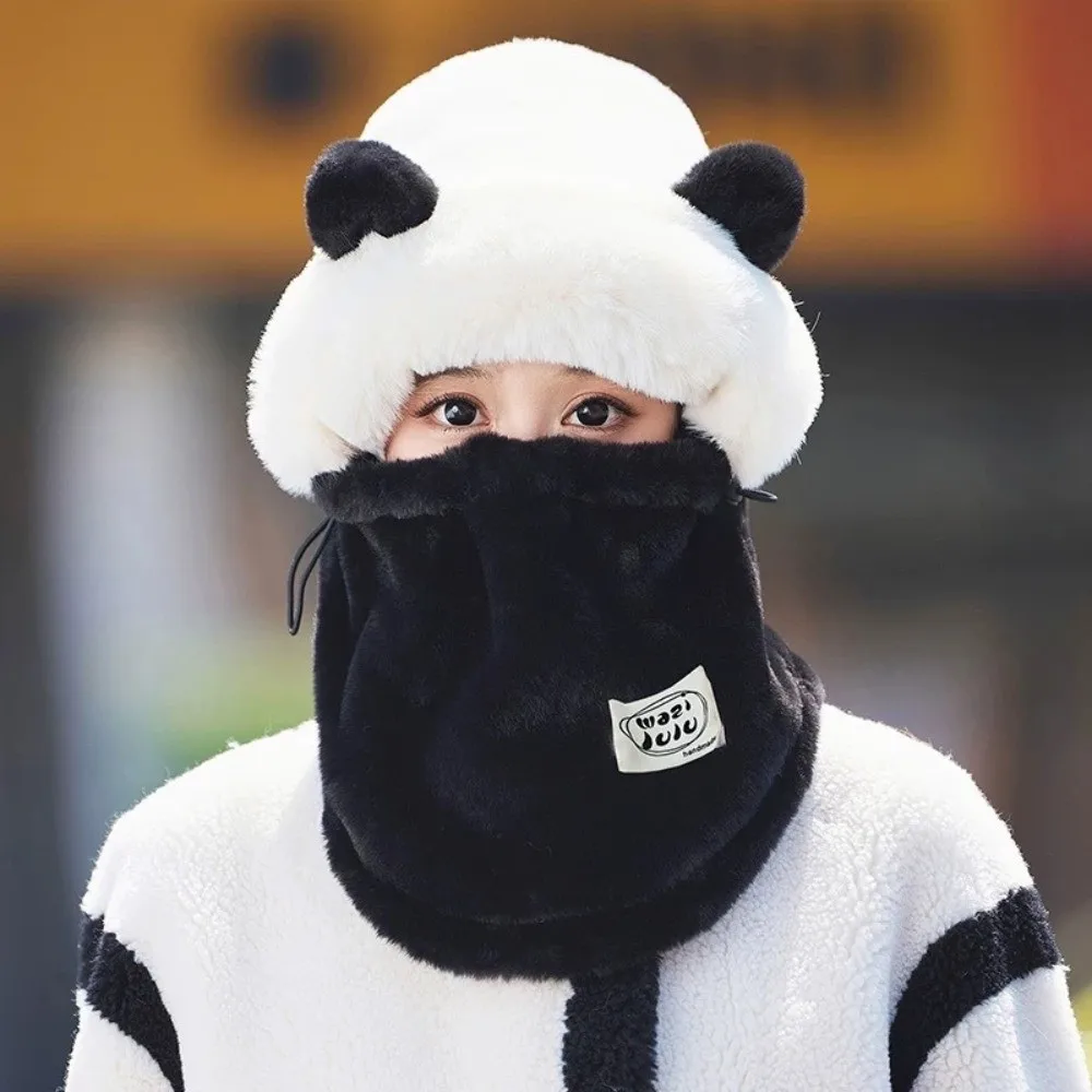 

Plush Winter Integrated Scarf Cap Anti-cold Keep Warm Mask Woolen Hat Thickened Big Head Circumference Pullover Mask Cap Men