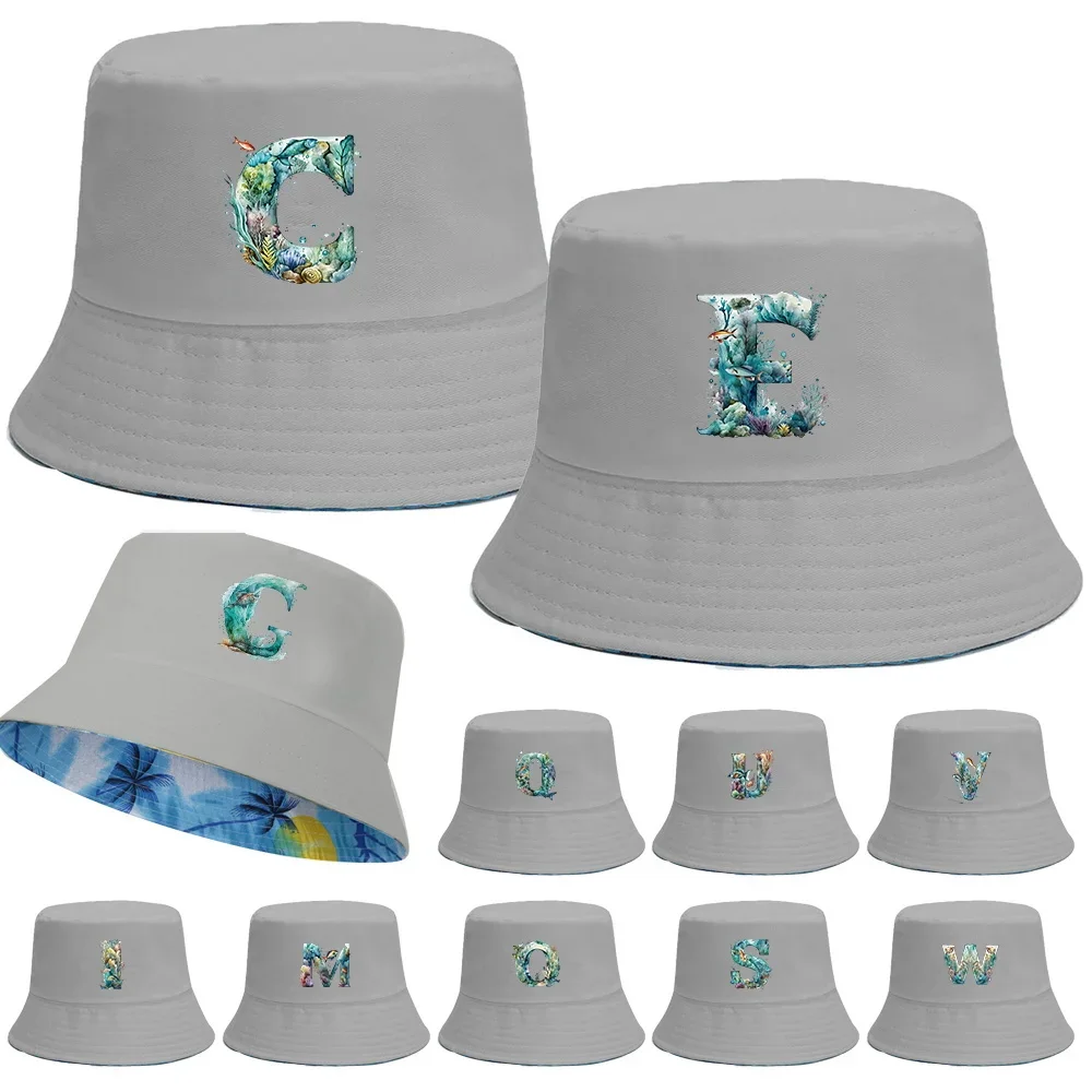 

Fisherman CapsPanama Cap Double-sided Hats Beach Fishing Hat Unisex Outdoor Travel Fish Letter Pattern Print Bucket Chapeau