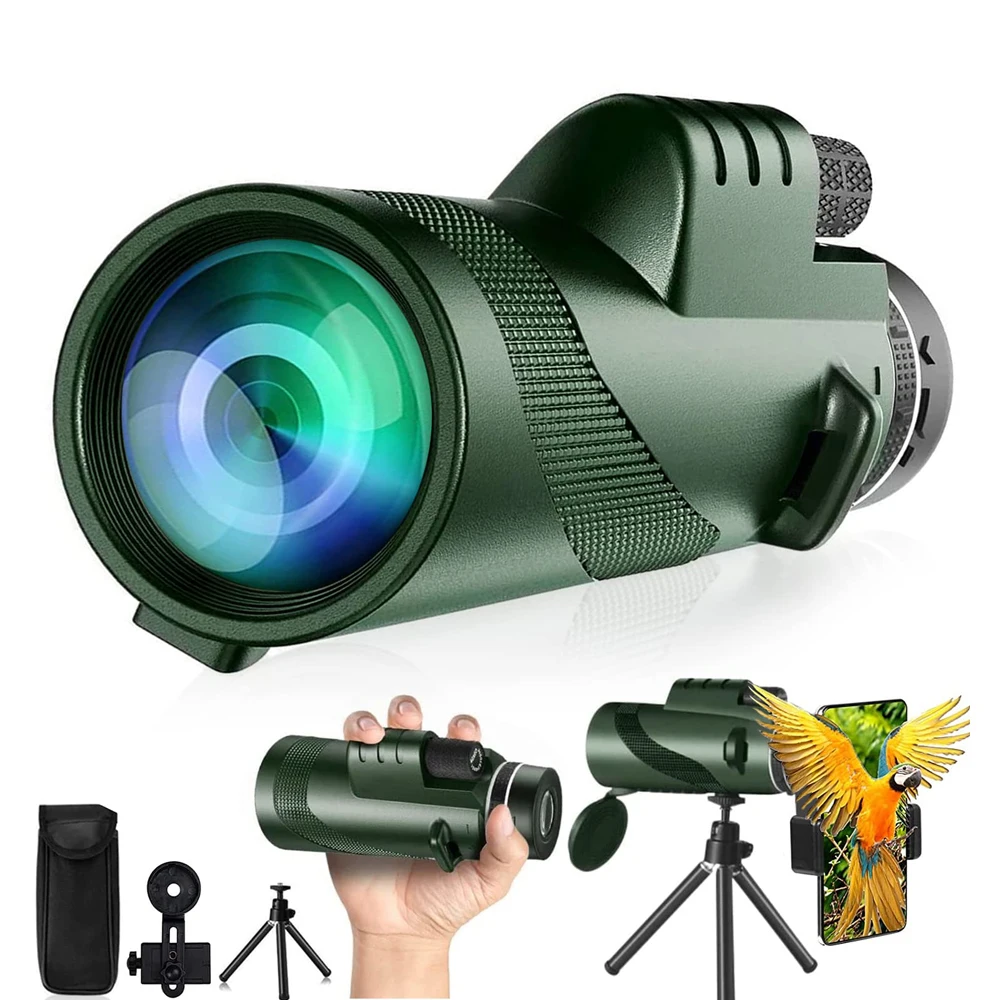 

APEXEL 80X100 HD Monocular Telescope for iphone Zoom Phone Telescope with Tripod Clip for Outdoor Hunting Camping Bird Watching