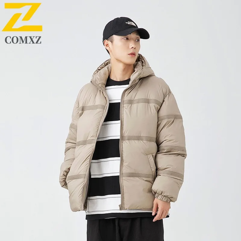 

COMXZ Men Cotton Padded Jacket Hooded Thickened Travel Warm Cold-Resistant Bread Jacket Outdoor Solid High-Quality Winter Jacket