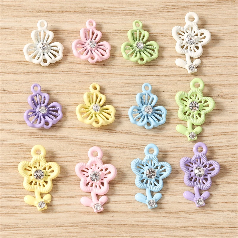 5 Stück Niedliche Bunte Kristall-Metall-Blumenanhänger Passend für Halsketten, Ohrringe, Armbänder, DIY-Bastelzubehör für Schmuckherstellung – Detail 2