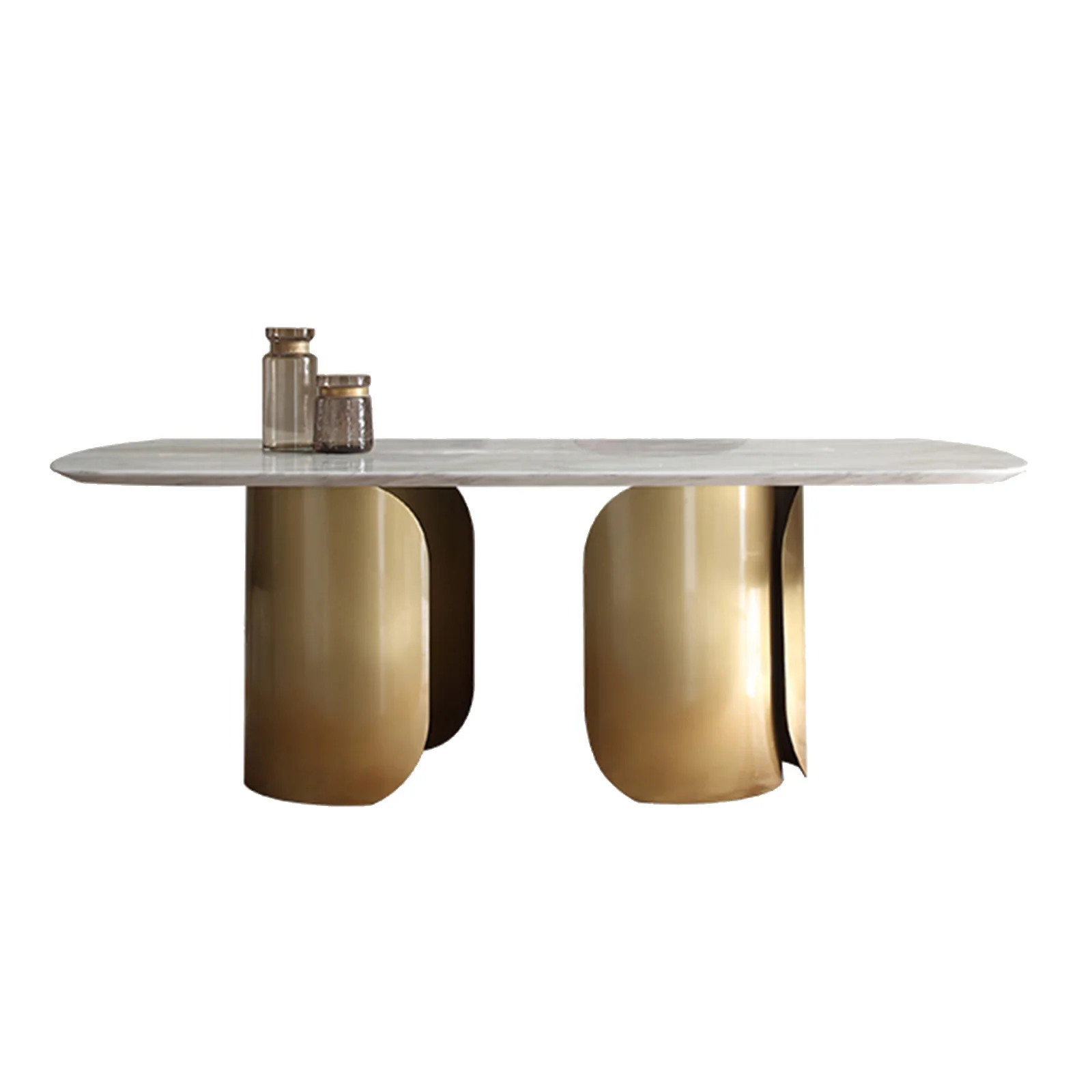 

ⅹ- Nordic Marble Dining Table and Chair Combination Oval Gold Marble Top Dining Table Set&