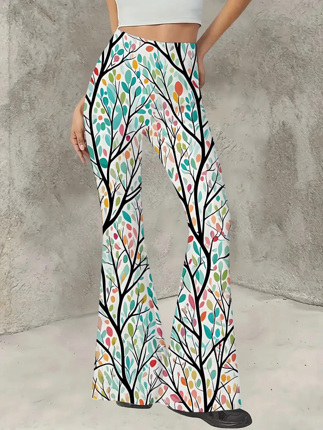 

Women's All-Over Print Flared Leggings Stretchy High Waist Bell Bottom Pants