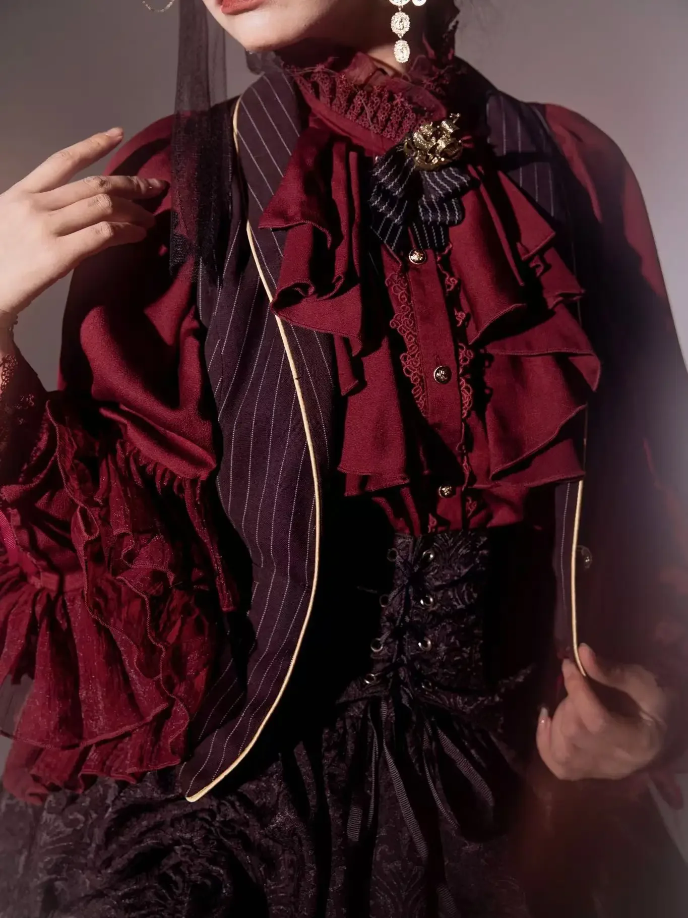 New 2025 Gothic Girls Ruffles Blouse Light Lolita Batwing Sleeved Loose Long Blusa Lace Patch Spring Blusa Tops Women