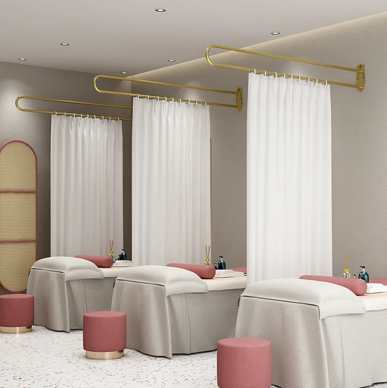 

Golden iron art U-shaped long rod beauty bed partition curtain support health salon beauty salon physiotherapy bed support frame