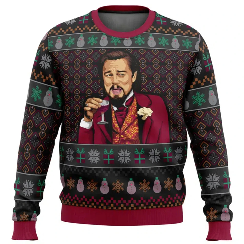 Laughing Leo DiCaprio Meme Ugly Christmas Sweater Men Women Pullover Round Neck Top Christmas Clothing 2025 New Sweatshirt