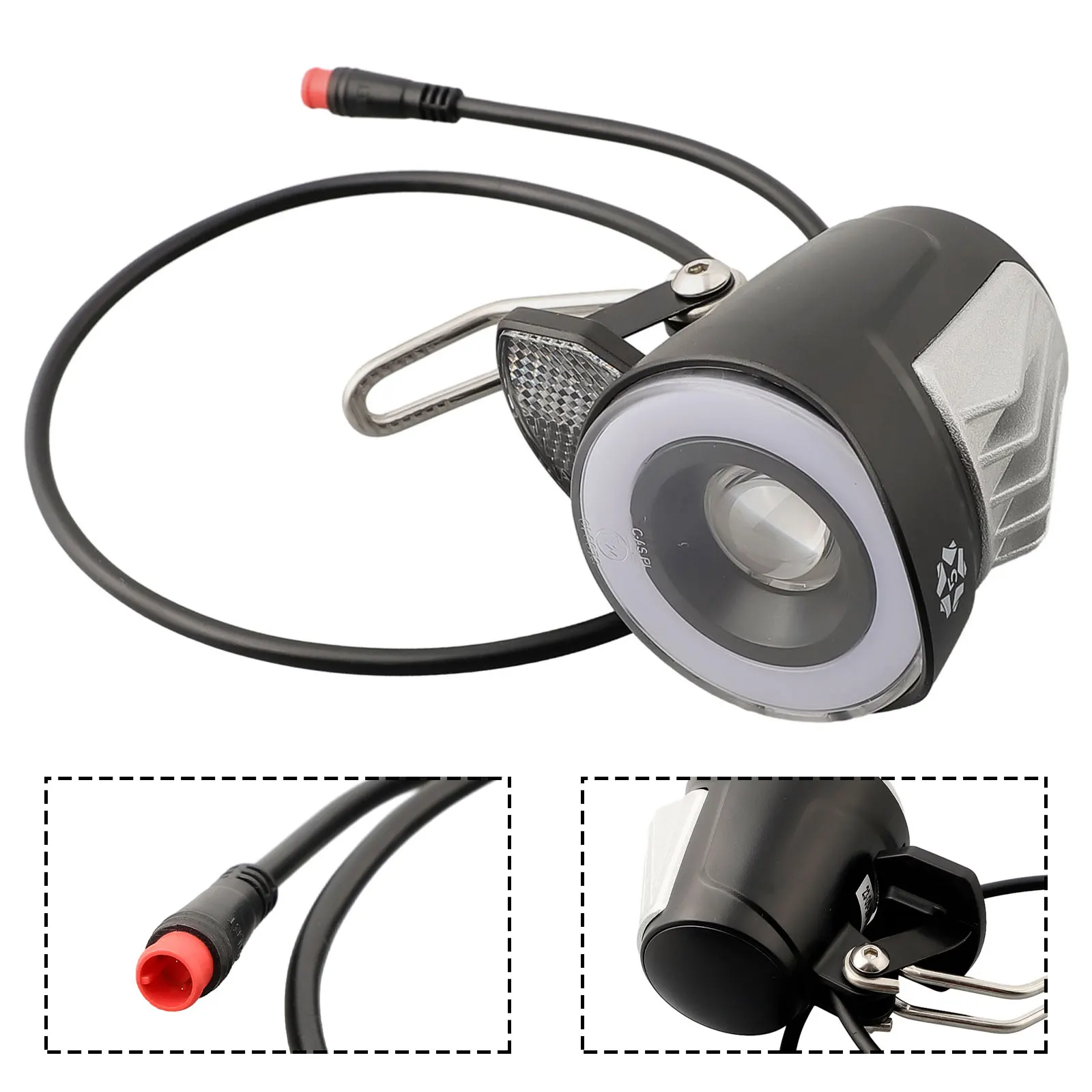 1PC6-48V Led Headlight Electric Bicycle Scooter Waterproof Front Light With Horn Accessories E-Bike Front Light Spotlight Parts