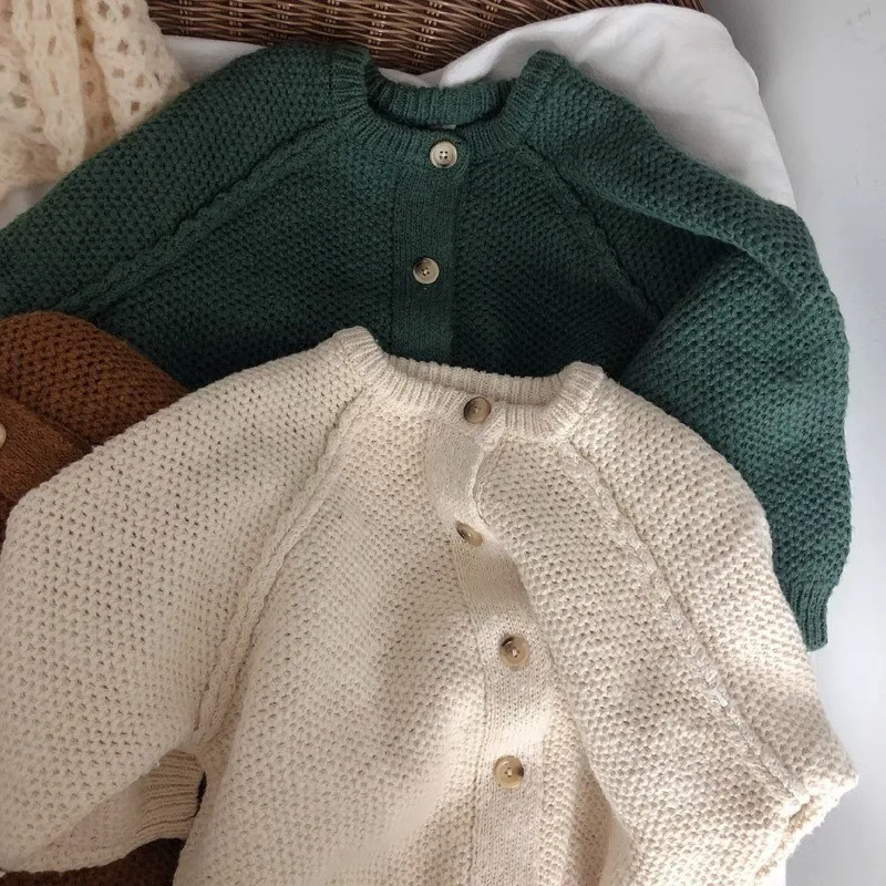 Baby Girl Boy Knitted Cardigan Button Infant Toddler Child Sweater Coat Knitwear Solid Color Spring Autumn Baby Clothes 1-10Y