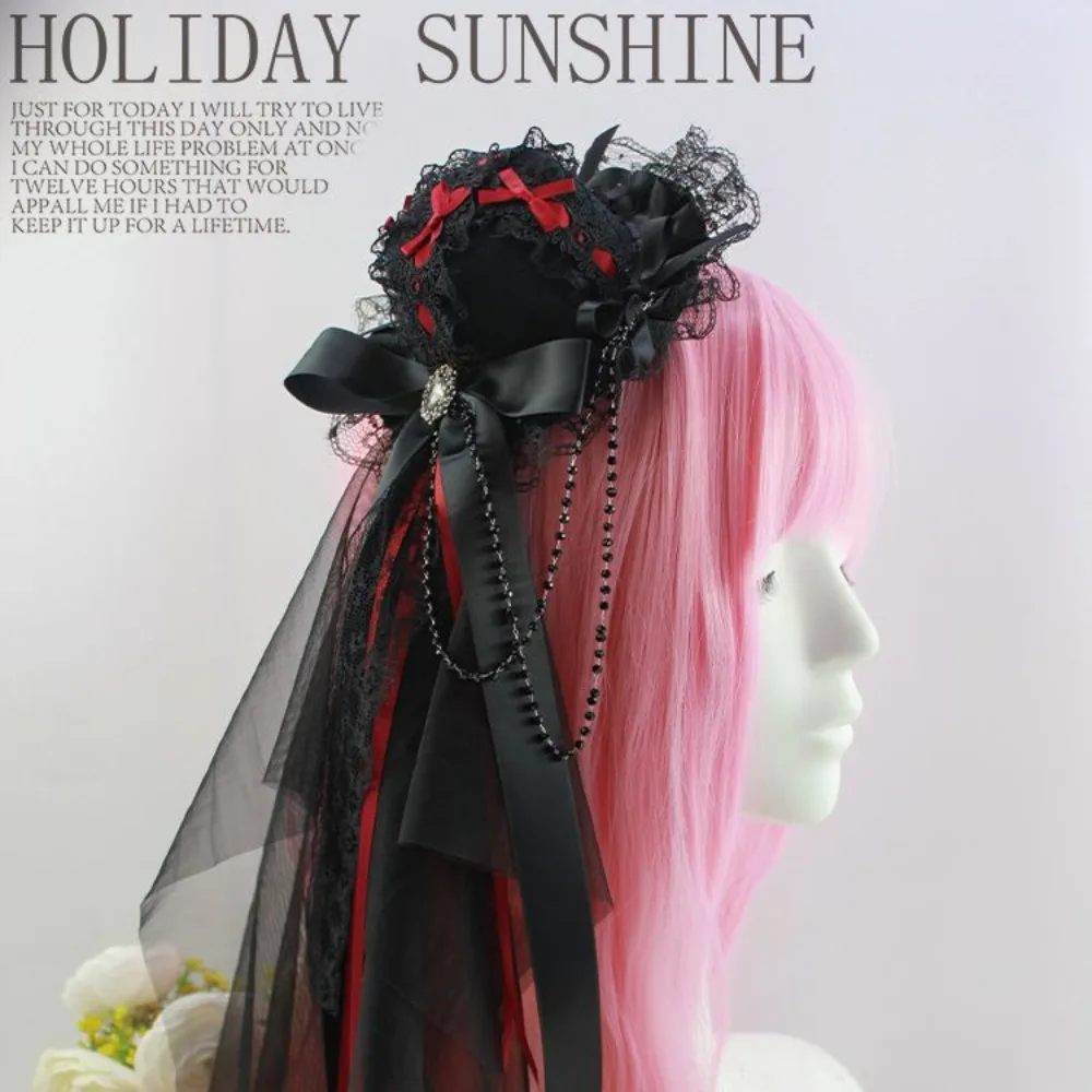 

Gothic Dark Lolita Vintage Lace Mini Hats Fascinators for Woman, Flower Veil Hair Accessory, Retro Aesthetic Party Headwear