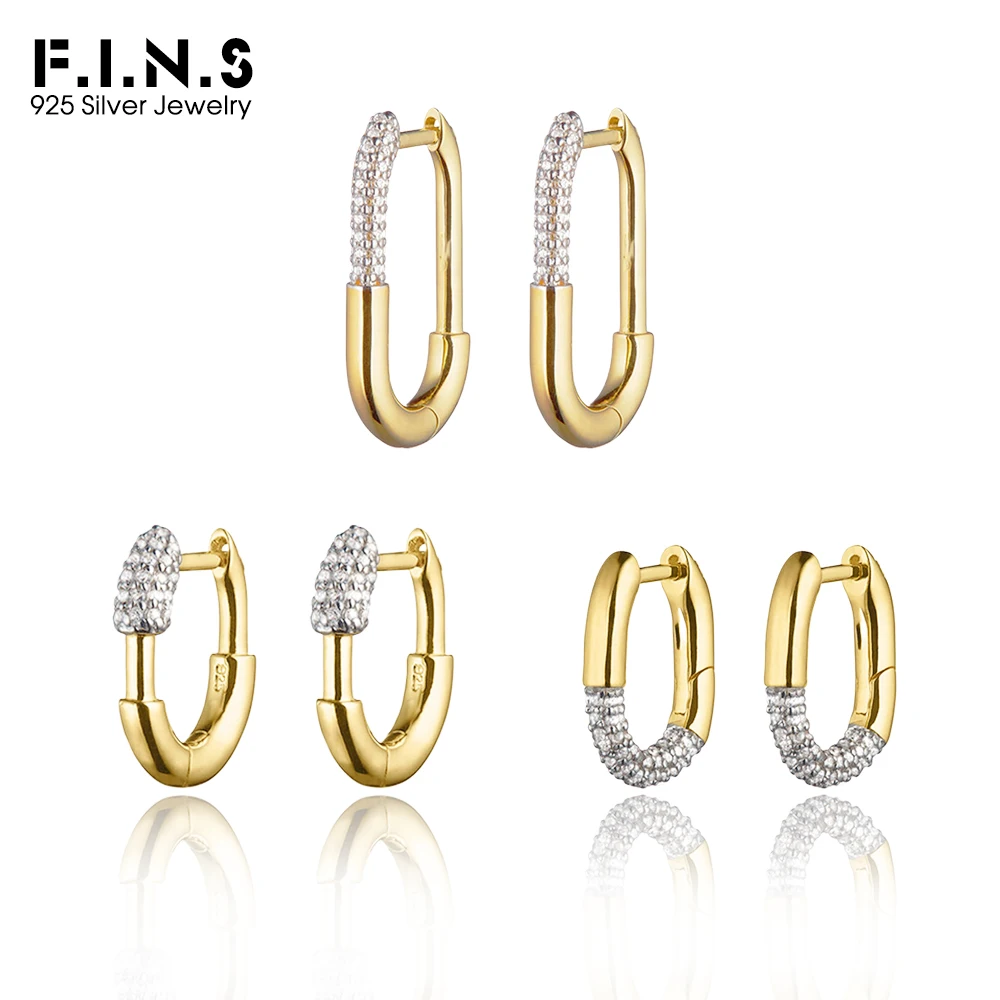 

F.I.N.S 925 Sterling Silver Zircon U-shaped Hoop Earrings Women Fashion Geometry Piercing Stackable Ear Buckles Fine Jewelry