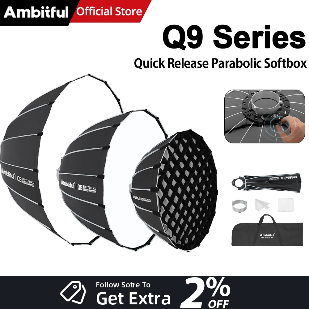 AMBITFUL Q9 Series 60/90/120cm Quick-Release Parabolic Softbox Deep Mouth Octagonal Softbox Standard Bowens Mount