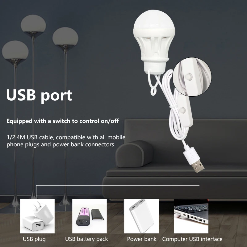 DC5V USB LED Bulb, Ideal for Outdoor Camping, Fishing, Barbecue Emergency Tent Lamp