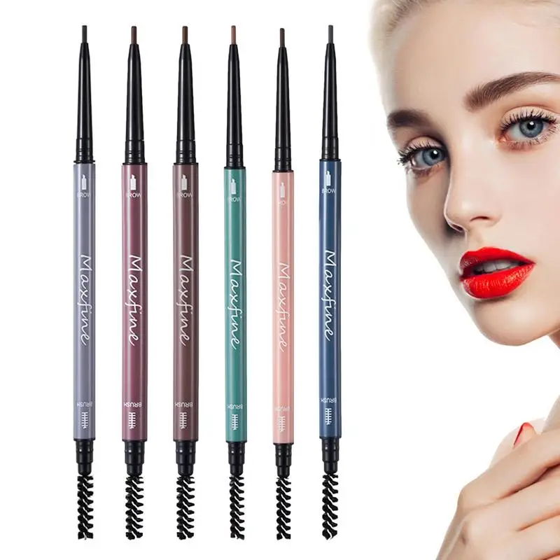 Waterproof Brow Pencil Natural Eyebrow Pencil Strong Shape Fine Refill High Saturation Double Head Eyebrow Pencil Silky 6 Colors