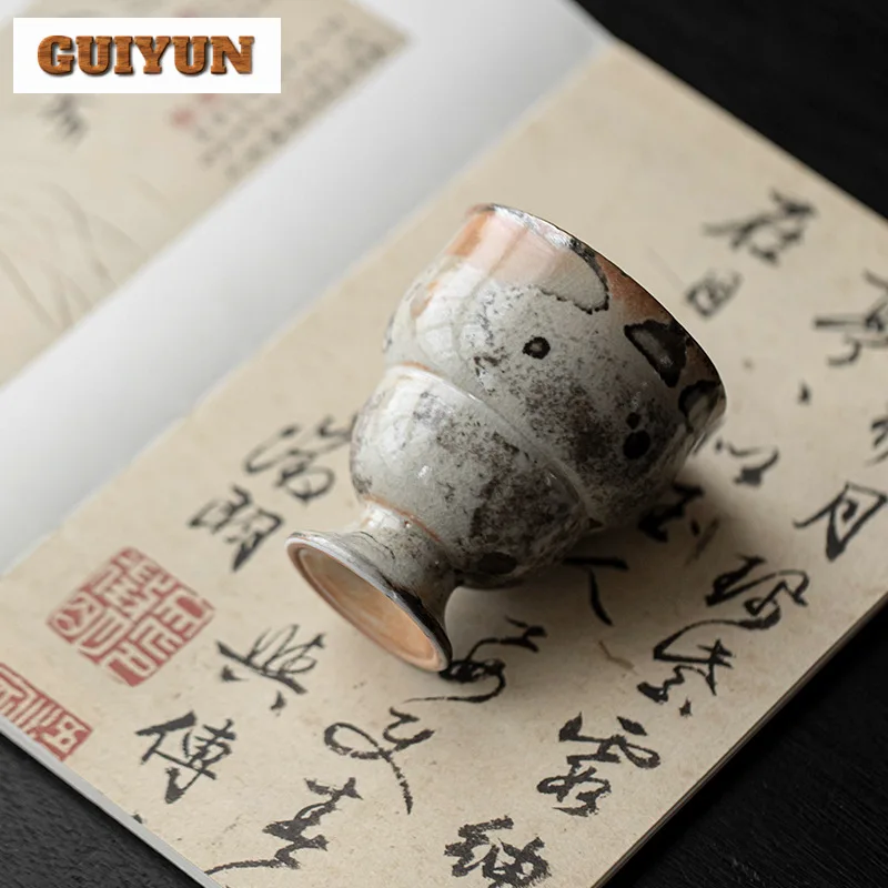 Retro Kiln Change Ceramic Teacup Japanese Wood-fired Porcelain Master Cup Ink Art Coffeeware Chazhan Kung Fu Tea Set Drinkware