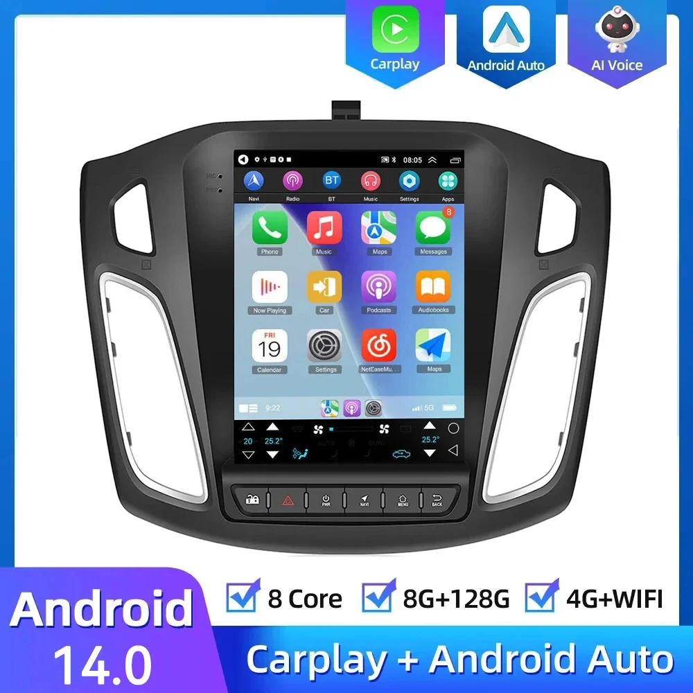 2 Din Android 14 Car Stereo Radio Multimedia Video Player For Ford Focus 3 Mk 3 2011-2019 Navigation GPS 4G wireless Carplay DSP