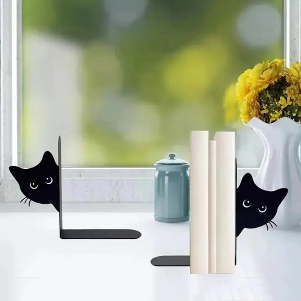 Scratch-resistant Book Holders Whimsical 3d Cat Bookends Set Sturdy Metal Decorative Book Stand Powder-coated Durable for Home