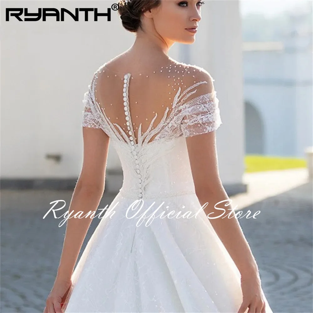 Ryanth abito da sposa lucido con spalle scoperte per la sposa 2024 moda Glitter pizzo a-line abito da sposa Illusion pieghe Robe De Marié