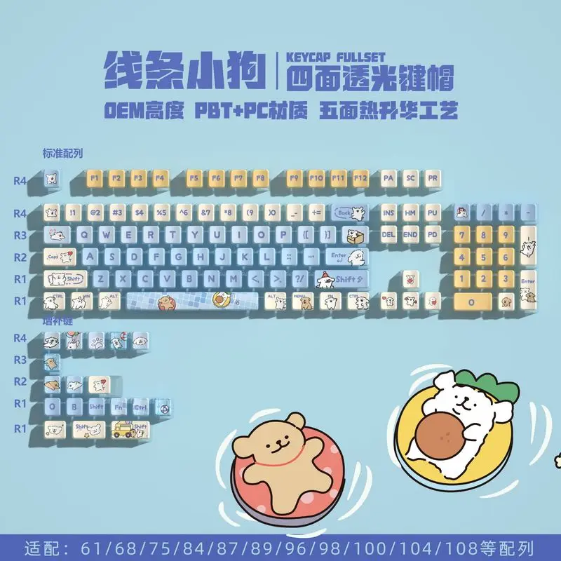 

Cartoon Pudding 122-Key Thermal Sublimation Custom Mechanical Keyboard Keycap With Light Color Computer Gaming Peripheral