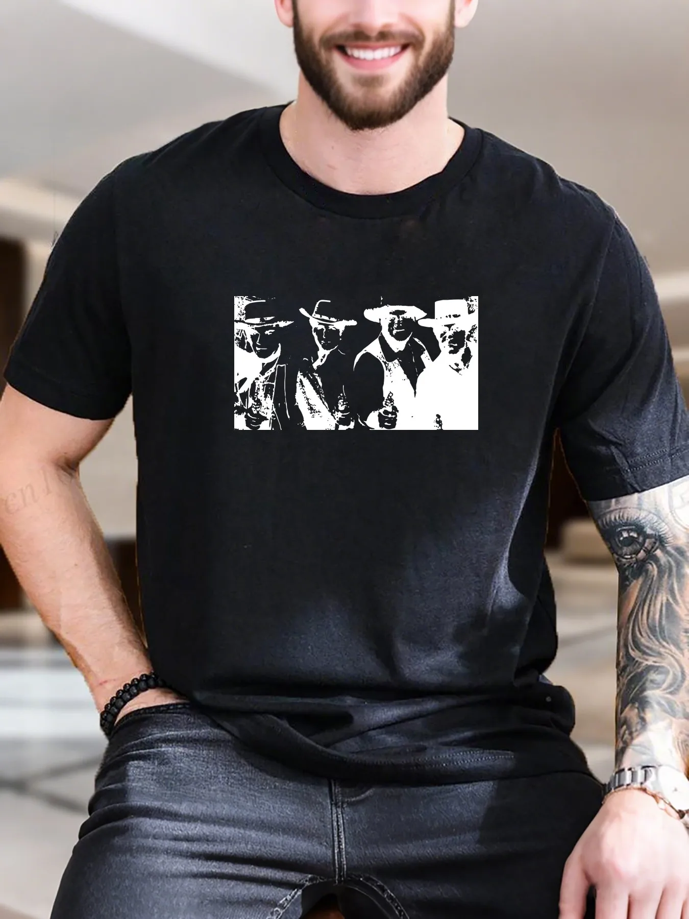 New Arrival Fashion Men's Graphic Print Short Sleeve T-Shirt Dark Phone Guy Cotton Tee Breathable Comfortable Summer Casual Style