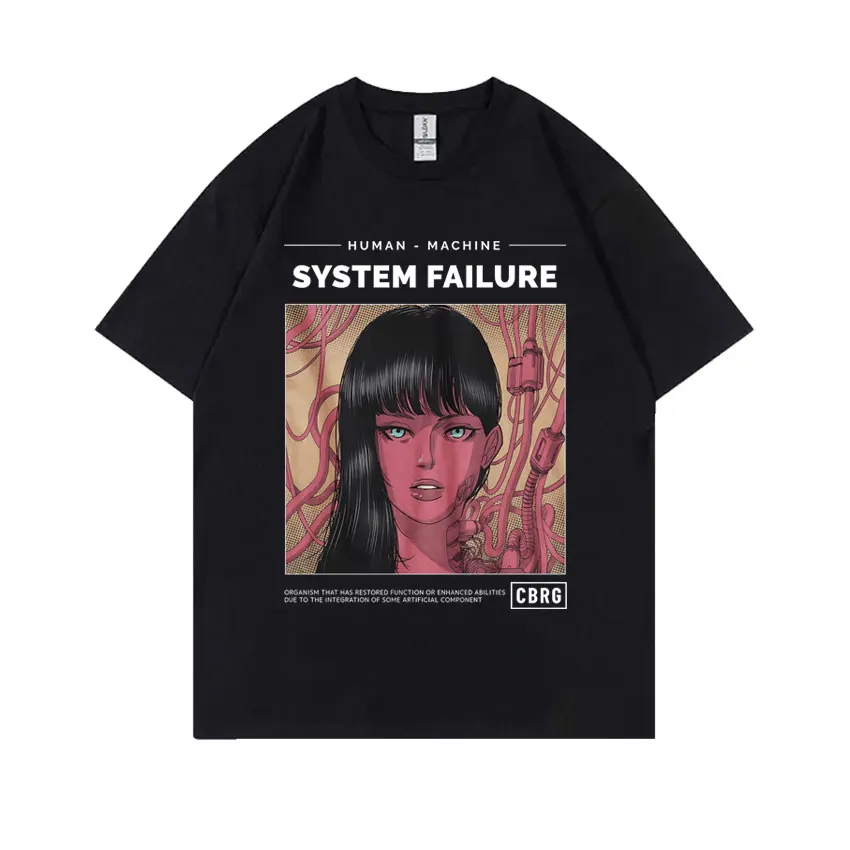 

Human Machine System Failure Graphic T-Shirt Men Women Vintage Anime Aesthetic T-shirts Men's Cotton Oversized Short Sleeve Tees