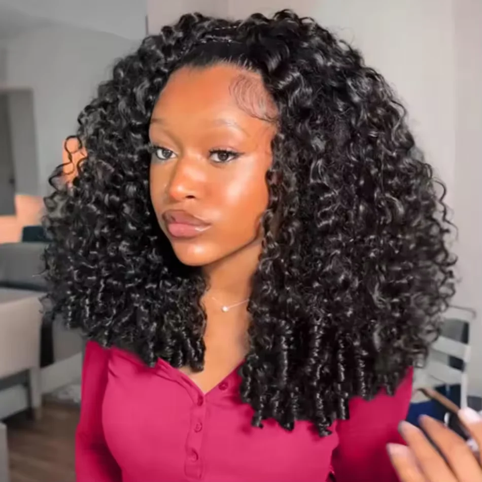 New Arrival 250 Density 3 in 1 Half Wig Human Hair Curly Drawstring Machine Seamless Clip In Extensions For Black Women Natural Look