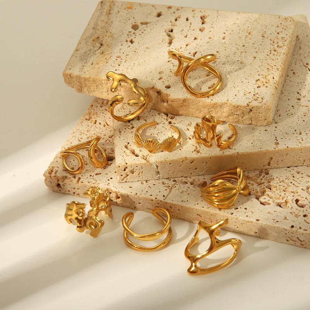 خواتم ذهبية اللون هندسية قابلة للفتح للنساء من الفولاذ المقاوم للصدأ #3