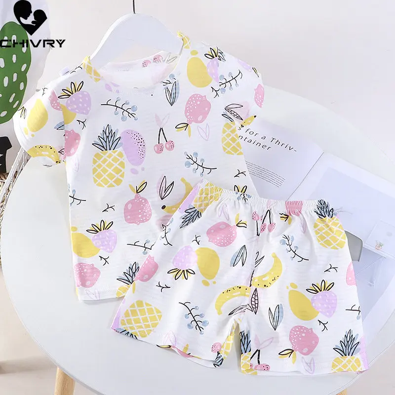 Kids Boys Girls Pajamas New 2023 Summer Thin Breathable Cartoon Short Sleeve O-Neck Tops with Shorts Baby Sleeping Clothing Sets