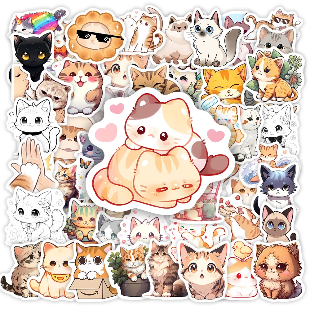 Kawaii Cat Stickers Kitten Cartoon Funny Kids Anime Cute Pet Animal DIY Sketch Gift Phone Laptop Scrapbooking Waterproof Sticker