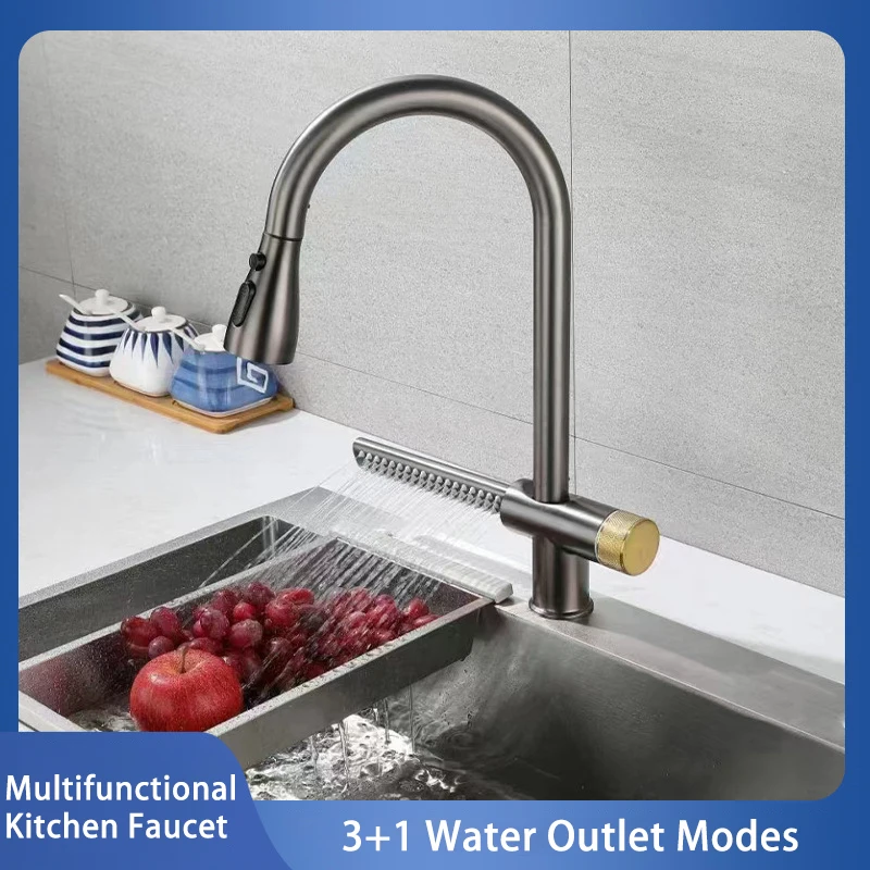 Contemporary Single Handle Deck Mounted Waterfall Kitchen Faucet Sink Tap