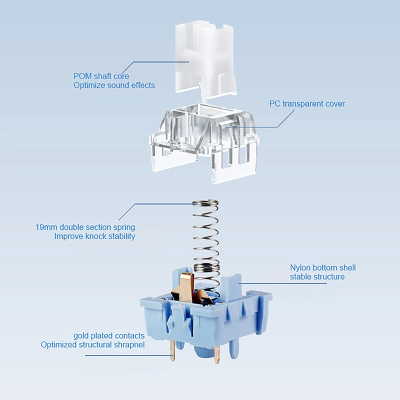푸른 하늘 및 흰 구름 스위치, 5 핀 45gf 촉각 스위치, 방진 스템, MX 정비사와 호환 가능, 10-60 개