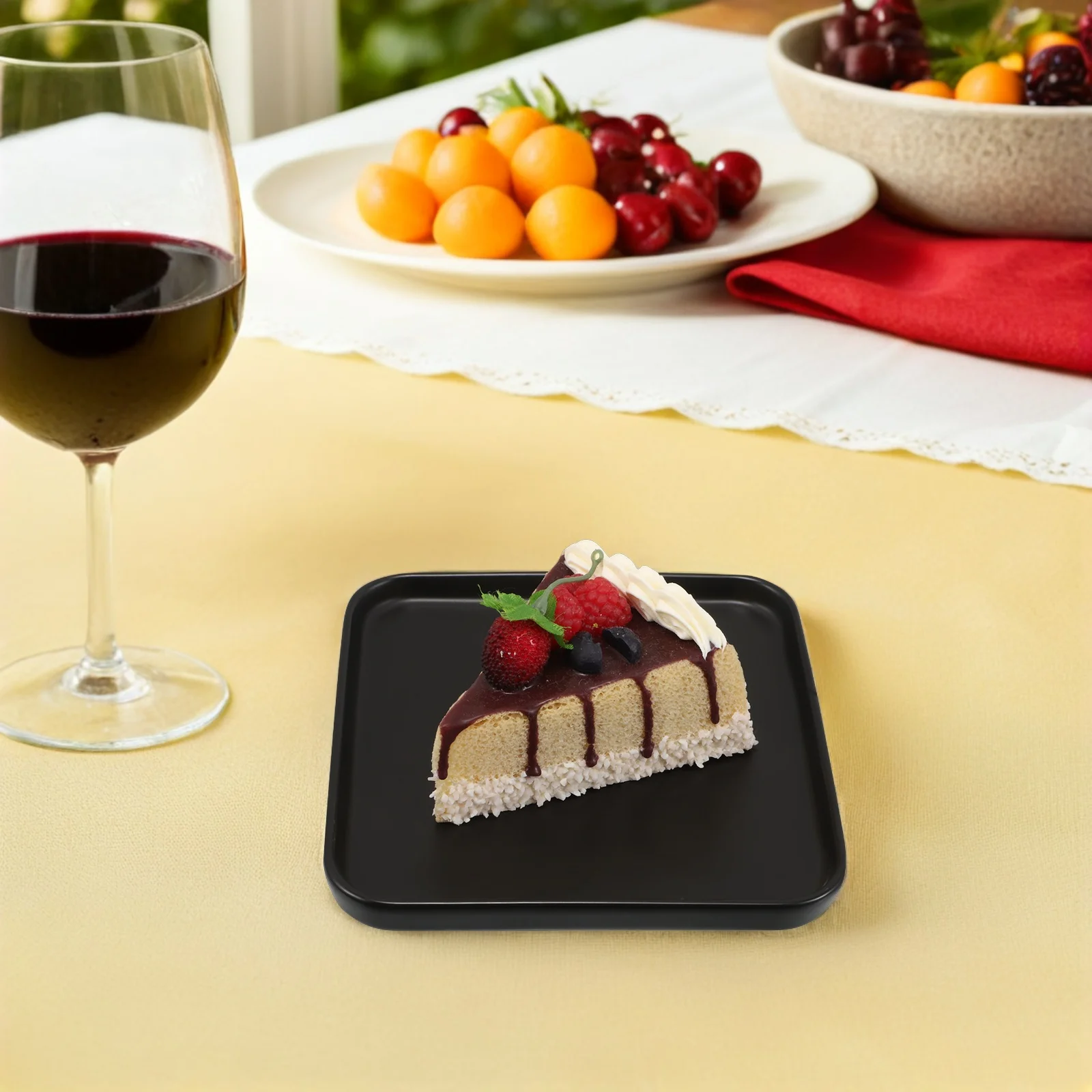 

2Pcs Square Black Plates Modern Nordic Design Ceramic Steak Dishes Easy Clean Stackable Kitchenware Entertaining