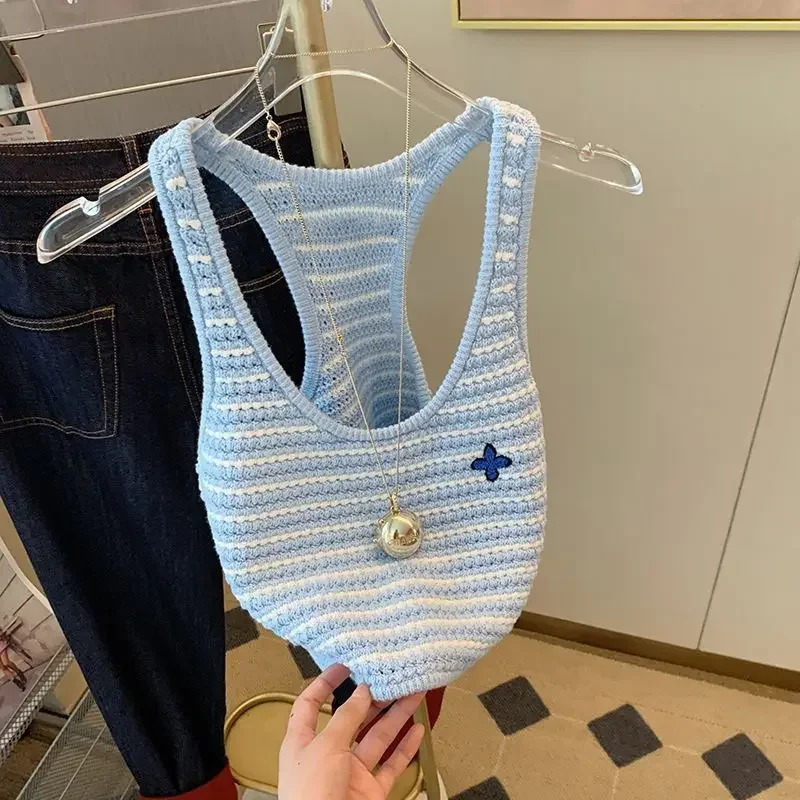 

Trend Striped Tank Top Summer Sexy Knitting Top Tee Women Clothing Fashionable Striped O-neck Sleeveless Crop Top Femme Camisole