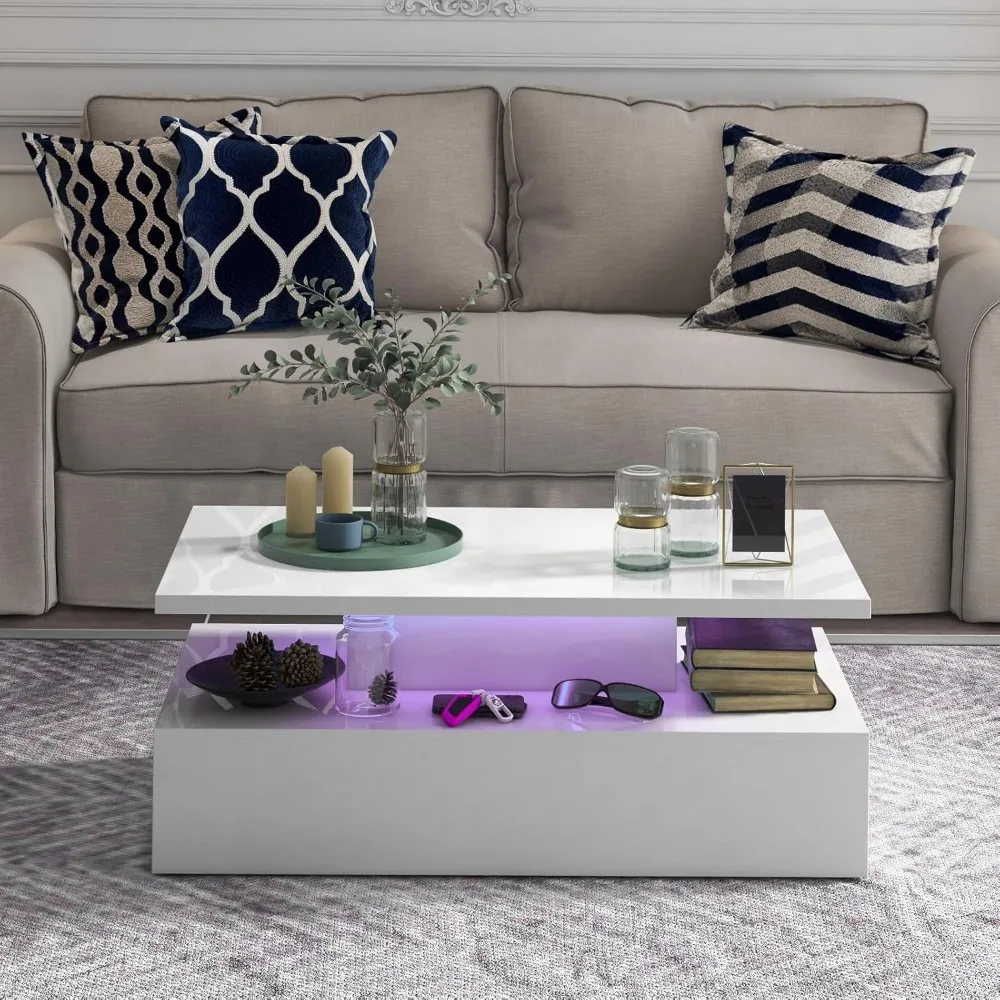 Table basse LED moderne avec lumières 20 couleurs, luminosité et vitesse réglables, télécommande incluse