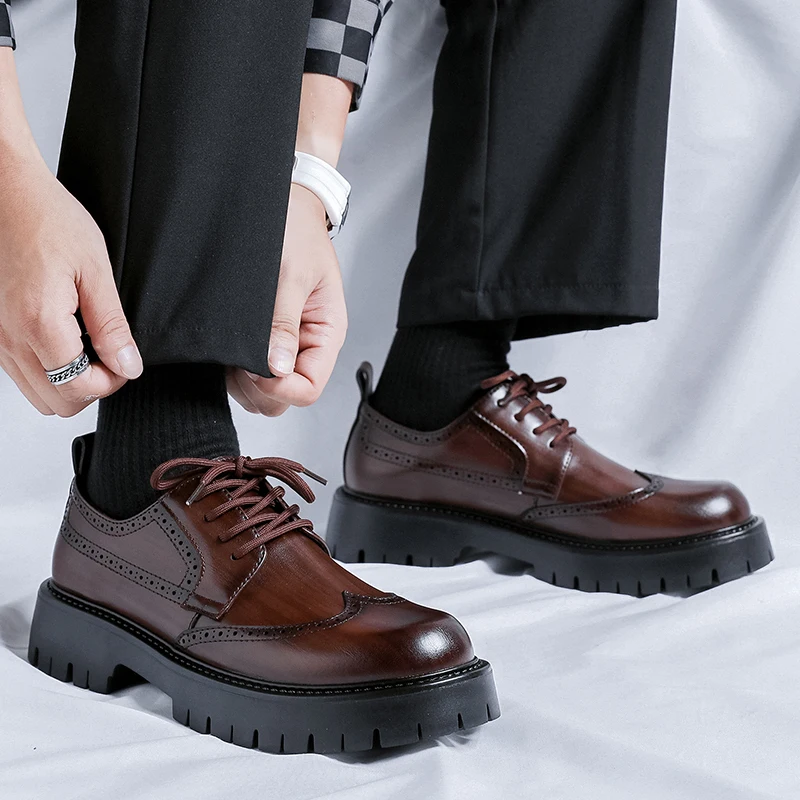 Men Shoes Black Platform Leather Genuine Cowhide Man Shoes High Quality Casual Fashion Office Handmade Slip On Leather Loafers